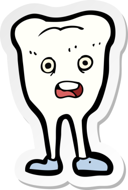 Bir insan tarafından çizilmiş mutlu diş karikatürü çıkartması.