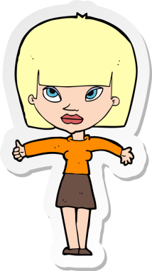 Bir insan tarafından çizilmiş işaret veren bir karikatür kadının çıkartması.