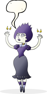 Bir insan tarafından çizilmiş serbest konuşma balonu çizilmiş vampir kız.