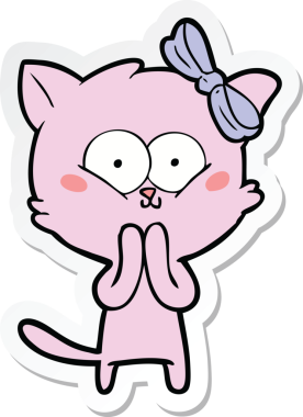 Bir insan tarafından çizilmiş çizgi film kedisinin çıkartması.