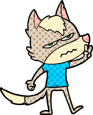 Bir insan tarafından çizilmiş rahatsız kurt çizgi filmi.