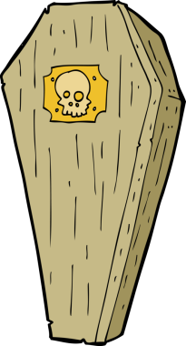 Bir insan tarafından çizilmiş ürkütücü karikatür tabut.