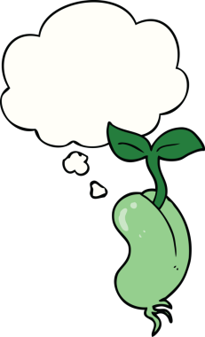 Bir insan tarafından çizilmiş düşünce baloncuğuyla filizlenen çizgi film tohumu