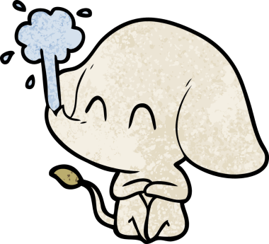 Bir insan tarafından çizilmiş su püskürten sevimli bir fil.