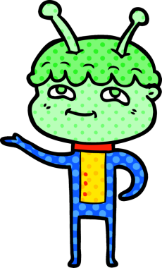 Bir insan tarafından çizilmiş dost canlısı çizgi film uzay adamı.