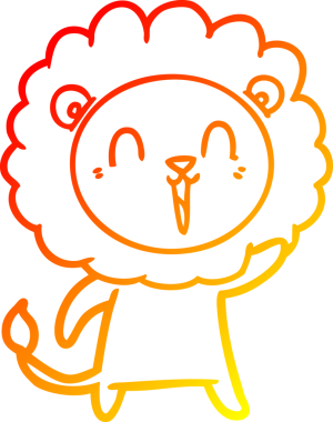 Bir insan tarafından çizilmiş gülen aslan karikatürü.