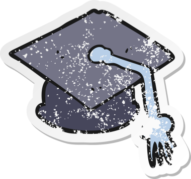 Bir insan tarafından çizilmiş bir çizgi film mezuniyet şapkasının gerilimli çıkartması.