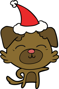 Bir insan tarafından çizilmiş Noel Baba şapkası giymiş bir köpeğin el çizimi.