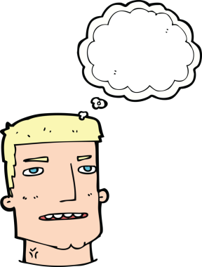 Bir insan tarafından çizilmiş düşünce baloncuklu erkek kafası.