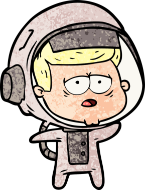 Bir insan tarafından çizilmiş yorgun astronot çizgi filmi.