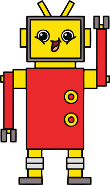 Bir insan tarafından çizilmiş sevimli bir robot karikatürü.