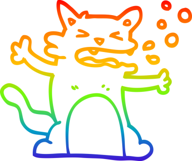 Gökkuşağı gradyan çizgi çizimi Bir insan tarafından çizilmiş hıçkıran kedi