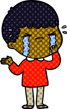 Bir insan tarafından çizilmiş ağlayan çizgi film adamı.