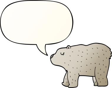 Bir insan tarafından çizilmiş yumuşak eğimli konuşma baloncuklu çizgi film ayısı.