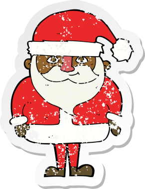 Bir insan tarafından çizilmiş mutlu Noel Baba çizgi filminin gerilimli retro yapıştırması.