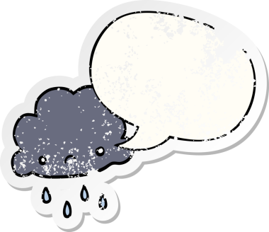 Konuşma baloncuğu olan karikatür fırtına bulutu bir insan tarafından çizilmiş sıkıntılı eski bir çıkartma