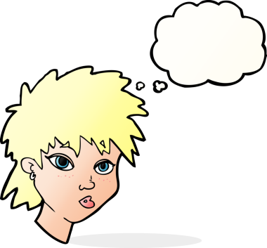 Bir insan tarafından çizilmiş düşünce baloncuğu olan meraklı kız.