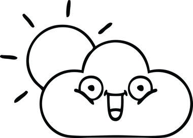 Bir insan tarafından çizilmiş güneş ışığı ve bulut çizimi