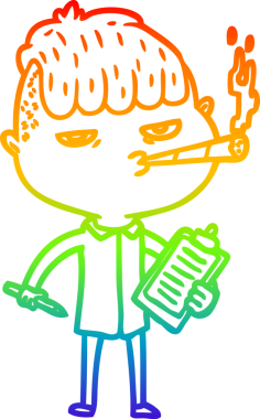 Bir insan tarafından çizilmiş sigara içen bir çizgi film satıcısının çizimi.