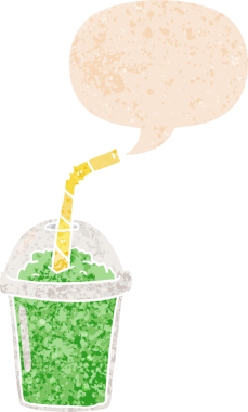 çizgi film buzlu smoothie ile konuşma balonu grunge sıkıntılı retro dokuma tarzı bir insan tarafından çizilmiş