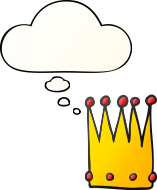 Düşünce baloncuğu olan basit bir taç, bir insan tarafından çizilmiş.