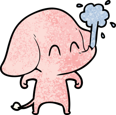 Bir insan tarafından çizilmiş su püskürten sevimli bir fil.