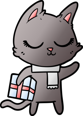 Bir insan tarafından çizilmiş sakin çizgi film kedisi.