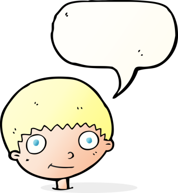 Bir insan tarafından çizilmiş konuşma balonu olan mutlu bir çocuk.