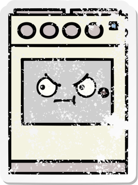 Bir insan tarafından çizilmiş şirin bir mutfak fırınının sıkıntılı çıkartması.