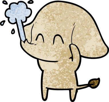 Bir insan tarafından çizilmiş su püskürten sevimli bir fil.