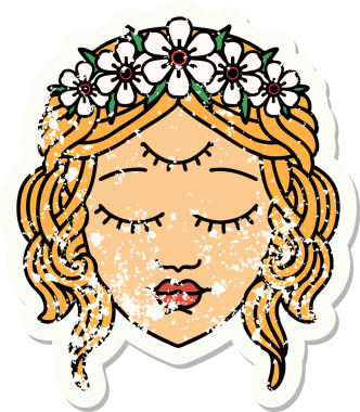 Bir insan tarafından çizilmiş, geleneksel kadın yüzü stili, sıkıntılı bir dövme.