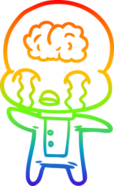 Gökkuşağı gradyan çizgi çizimi bir insan tarafından çizilmiş büyük beyin uzaylısının ağlaması