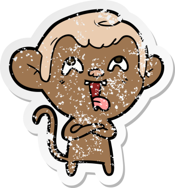 Bir insan tarafından çizilmiş çılgın bir çizgi maymunun sıkıntılı çıkartması.