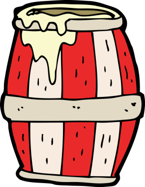 Bir insan tarafından çizilmiş çizgi film fıçısı.