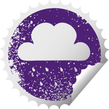 Bir insan tarafından çizilmiş yağmur bulutunun sıkıntılı, dairesel soyulan etiketi.