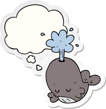 Bir insan tarafından çizilmiş bir çıkartma gibi balina şeklinde çizilmiş bir karikatür.