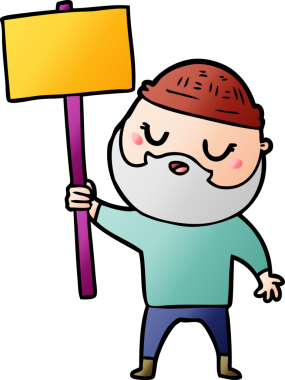 Bir insan tarafından çizilmiş sakallı bir çizgi film adamı.