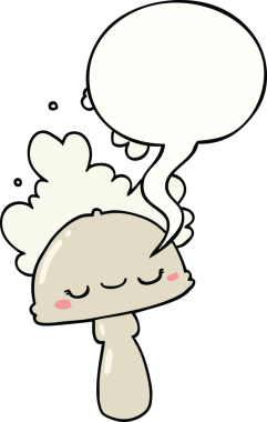 Bir insan tarafından çizilmiş konuşma baloncuklu komik mantar.