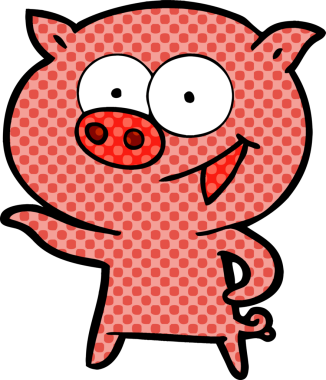 Bir insan tarafından çizilmiş neşeli domuz çizgi filmi.