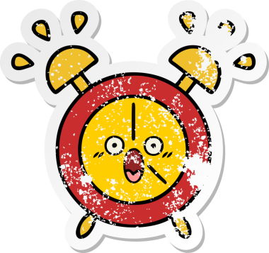 Bir insan tarafından çizilmiş sevimli bir çizgi film çalar saatinin sıkıntılı çıkartması.