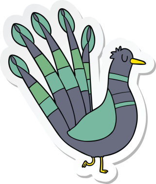 Bir insan tarafından çizilmiş bir tavus kuşunun çıkartması.