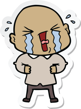 Bir insan tarafından çizilmiş ağlayan kel bir adamın çıkartması.