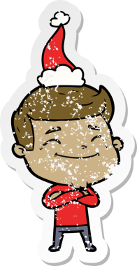 Noel Baba şapkası takan bir adamın insan tarafından çizilmiş üzgün çıkartması.