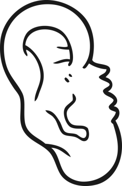 Bir insan tarafından çizilmiş siyah beyaz insan kulağı.