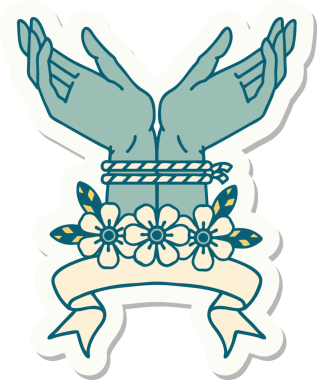 Bir insan tarafından çizilmiş el pankartıyla dövme stili çıkartması.