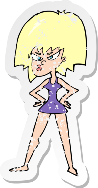 Bir insan tarafından çizilmiş kızgın kadın karikatürünün gerilimli çıkartması.