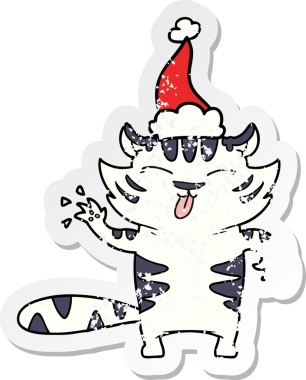 Bir insan tarafından çizilmiş Noel Baba şapkası giymiş beyaz bir kaplanın el yazısı.