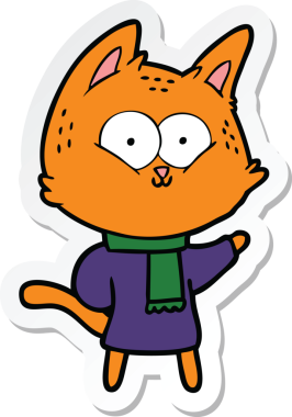 Bir insan tarafından çizilmiş çizgi film kedisinin çıkartması.