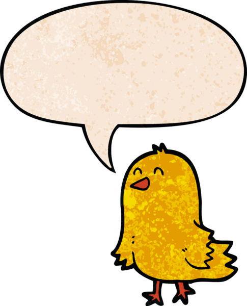 Konuşma baloncuğu olan karikatür kuşu insan tarafından çizilmiş eski doku.