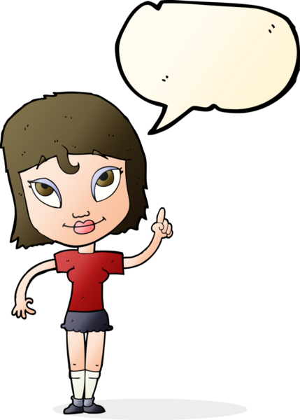 Bir insan tarafından çizilmiş konuşma baloncuğu fikri olan bir karikatür kadın.